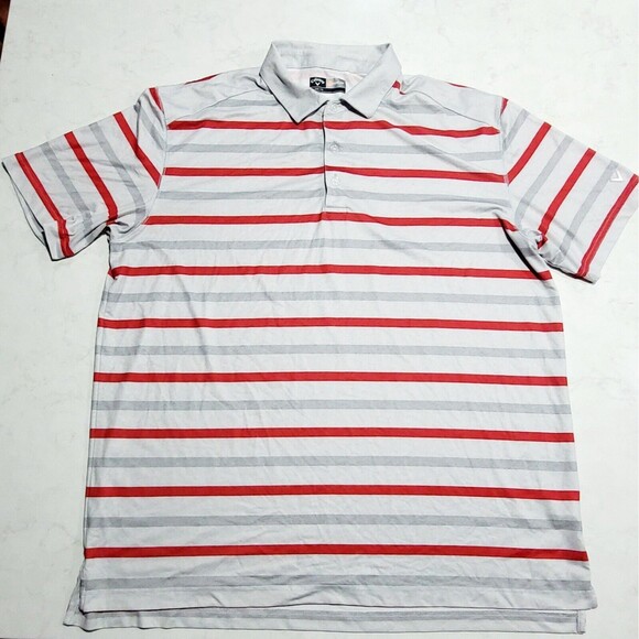 CALLAWAY OPTI-DRI GOLF Polo Shirt XL Gray Red Striped Moisture Wicking NWOT - Picture 2 of 12